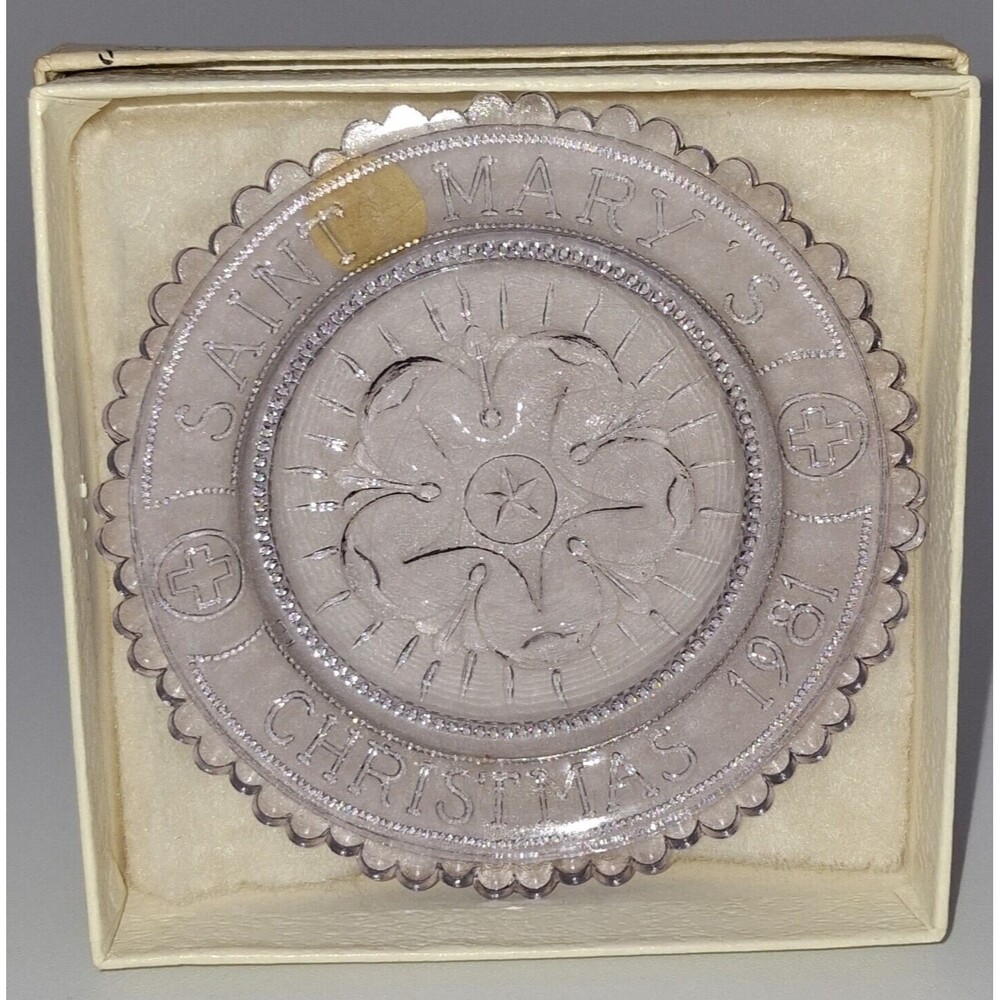 Mystical Rose St Marys Church Pairpoint Glass Cup Plate New Bedford Xmas 1981